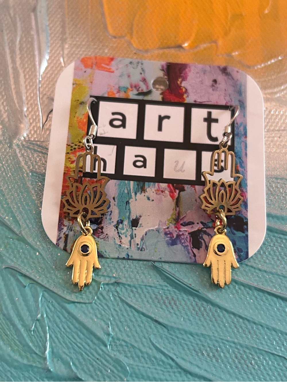 Gold Hamsa Hand Earrings - Gold Tone Decorative Earrings